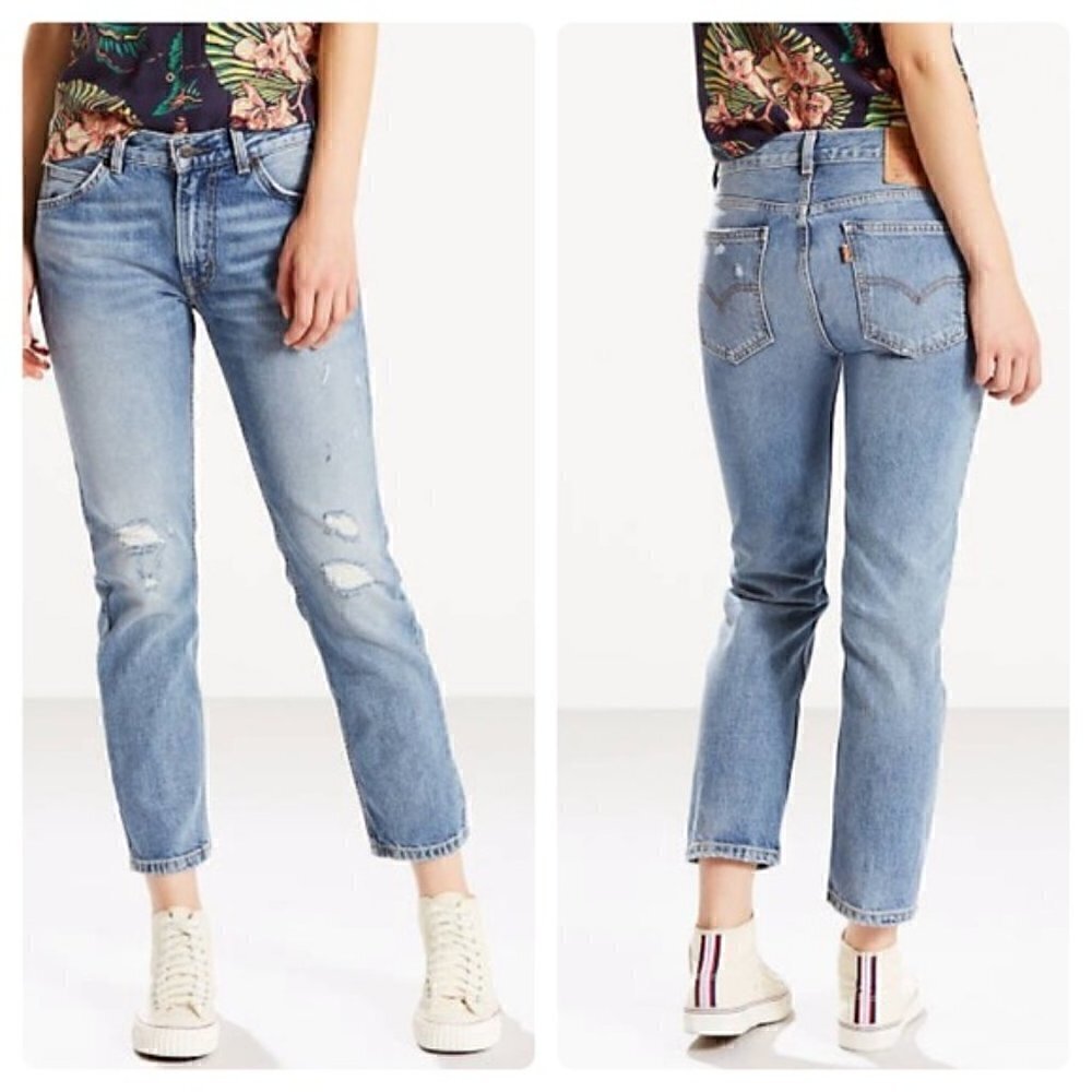 Levi’s 505C Cropped Straight Distressed Orange Tab Jeans - 26"